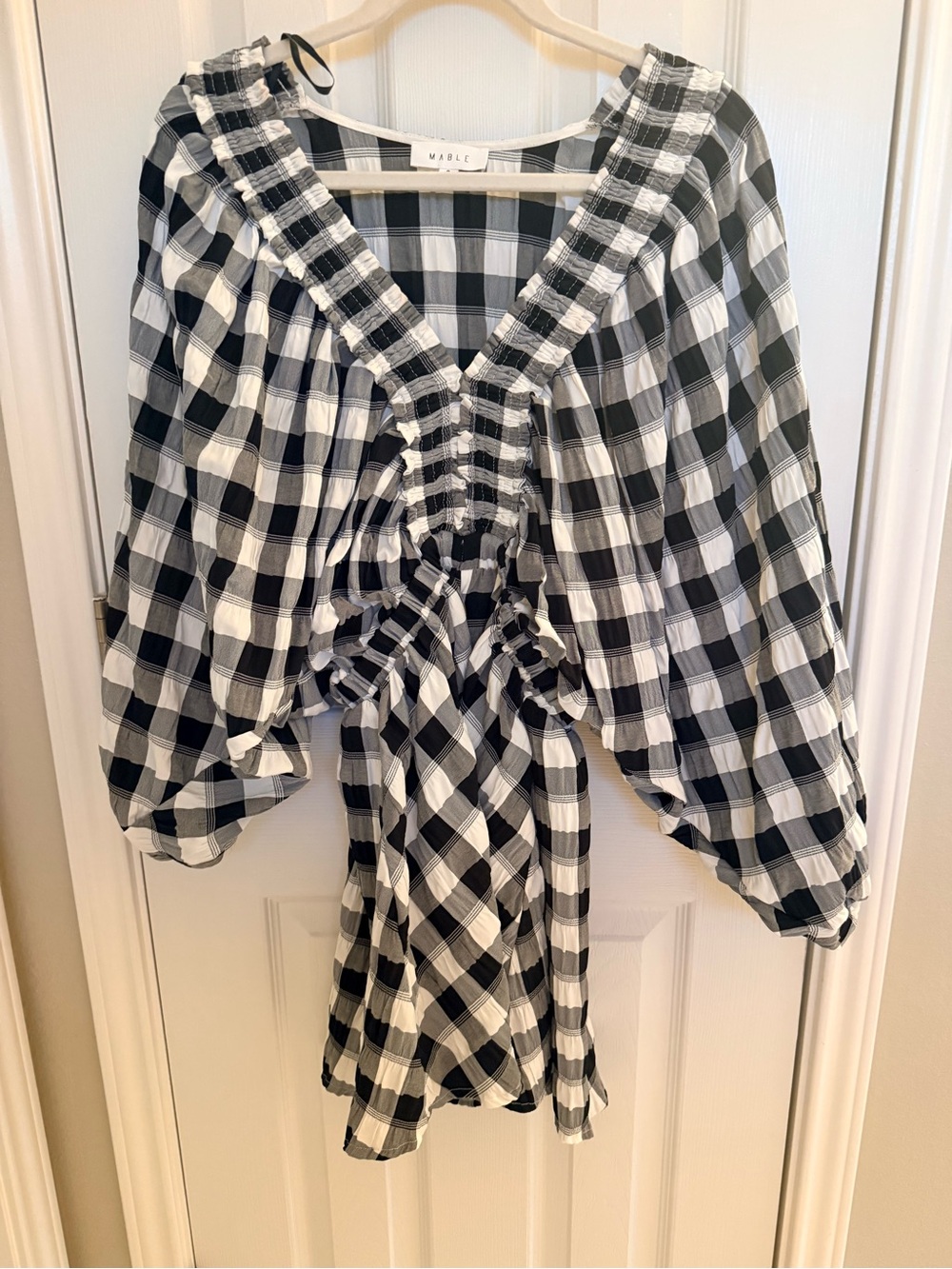 MARBLE Black & White Plaid Puff Sleeve ROMPER
